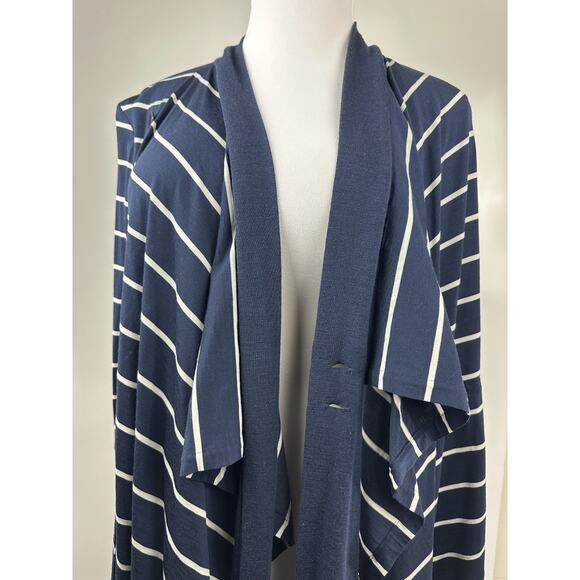 Icebreaker Bliss Wrap Merino Wool Cardigan Navy White Striped Tie Button Medium - Picture 9 of 16